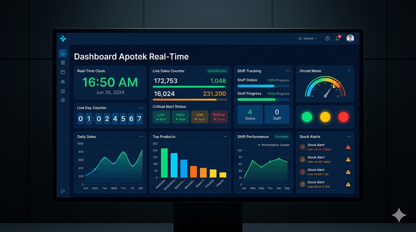 Dashboard Apotek Real-Time: Monitoring Omzet, Tutup Shift & Performa Bisnis